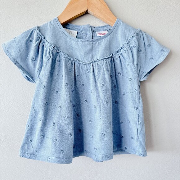 Zara shirt 6-9m light blue heart baby girl - Picture 1 of 15